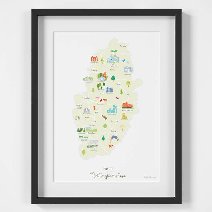 Mappa di Nottinghamshire - Stampa A4 per la vendita all'ingrosso da parte di Holly Francesca