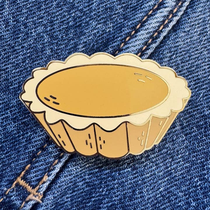 Egg Tart Enamel Pin for wholesale by Happy Little Paper Co
