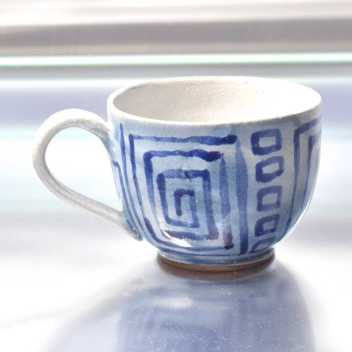 White and Blue Doodle Mugs for wholesale by Ceramic Heights