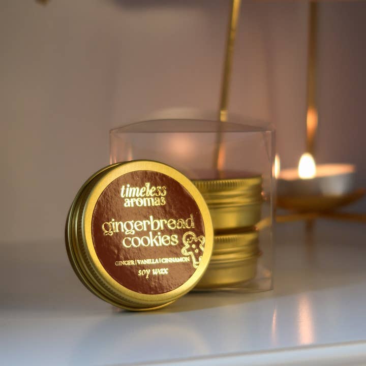 Timeless Aromas Ltd - Wholesale Travel candles - Gingerbread Cookies Luxury Gold Tin Candle | Timeless Aromas5
