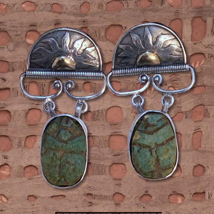 Sun scarab post sterling silver earrings for wholesale by Tidepool