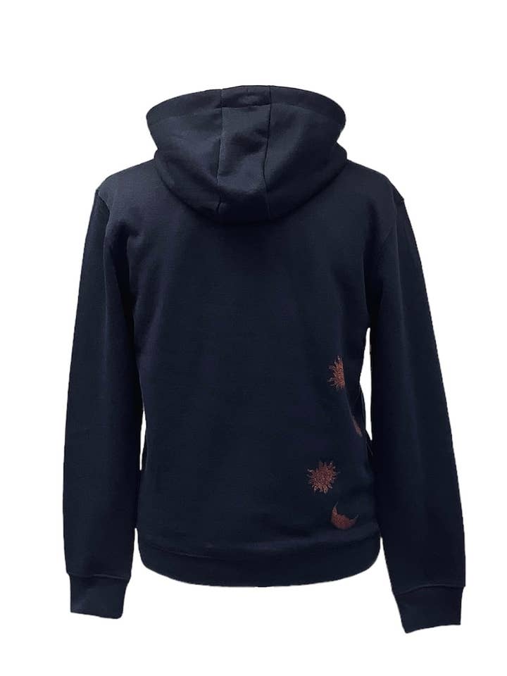 Impromptu Musé - Wholesale Hoodie - Unisex - Navy Sun and Moon Handprinted Graphic Art Hoodie2