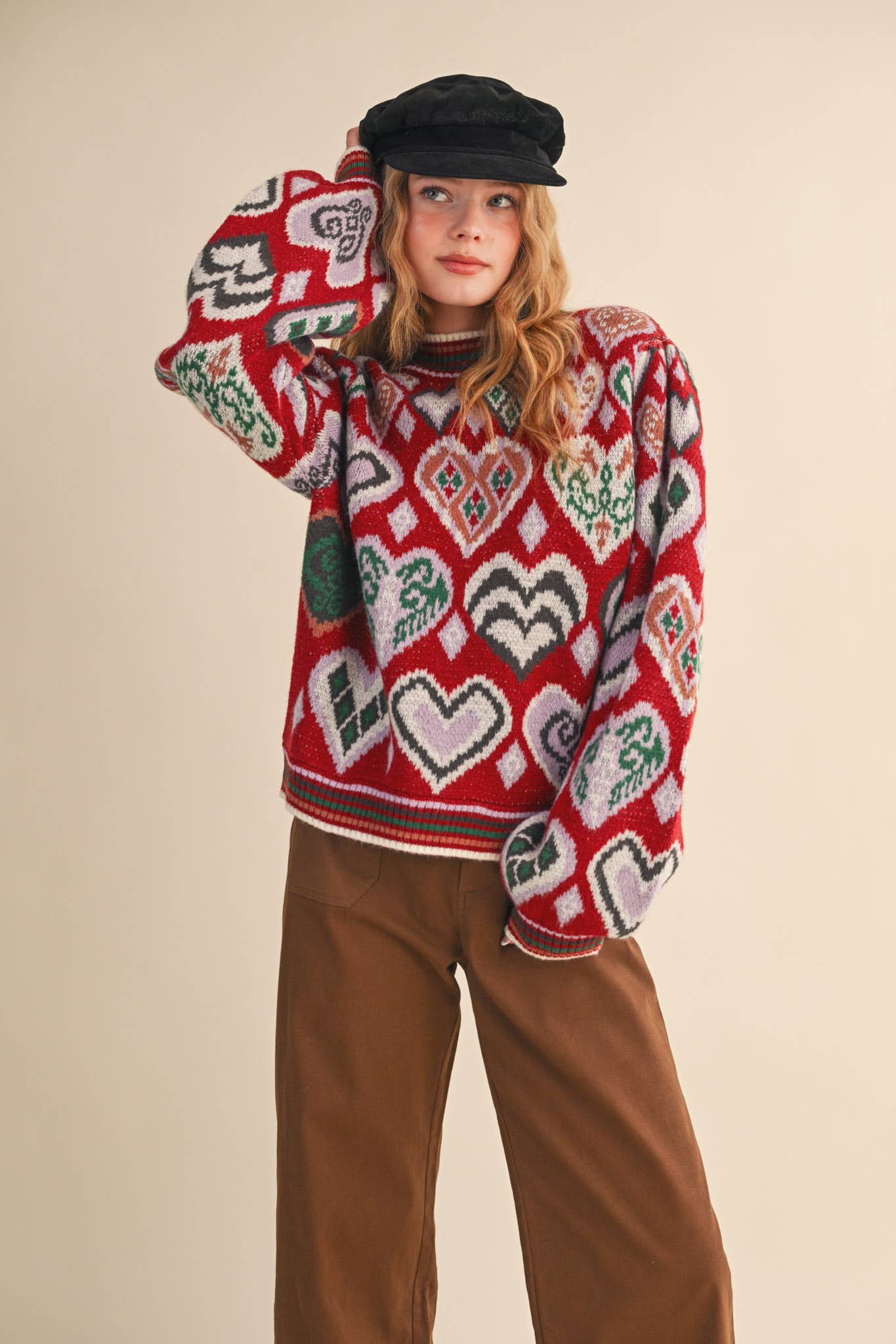 &MERCI - Wholesale Knit Sweater - Women's - HEART PATTERN PULLOVER SWEATER MSW1091347