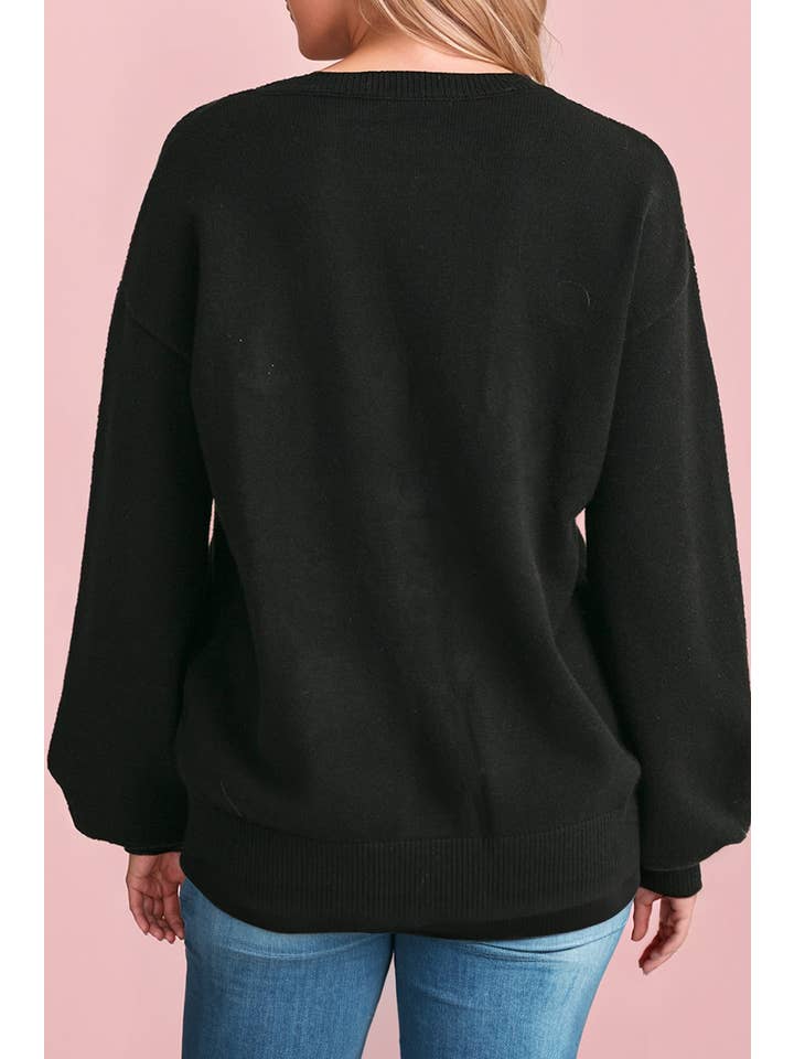 Black Tinsel Merry & Bright Round Neck Plus Size Sweater (S-4X) for wholesale on Faire1