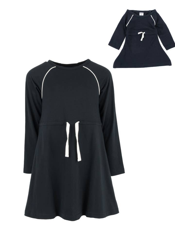 Kids Girl & Doll Drawstring Dress Navy for wholesale by Leveret Pajamas