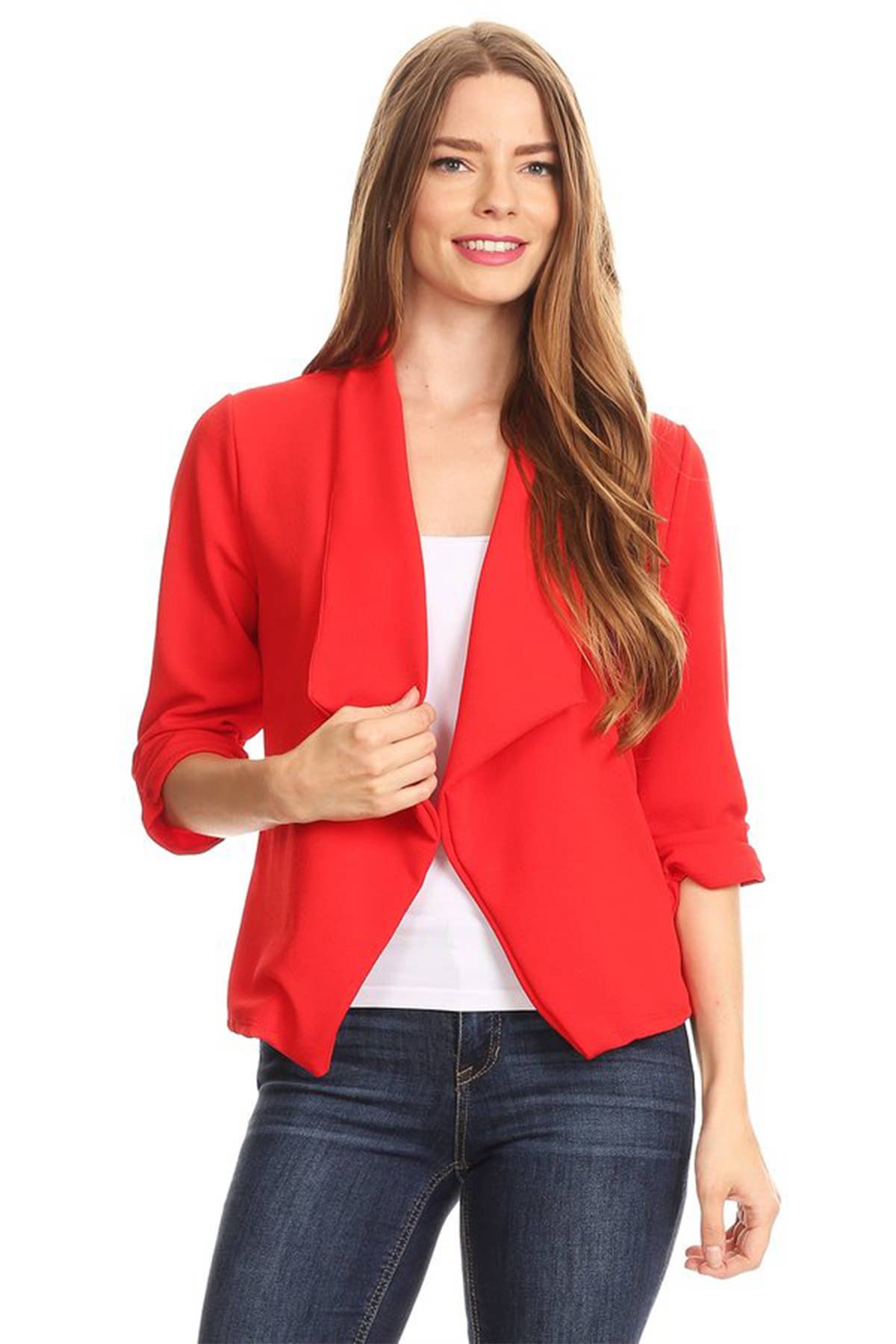 MOA COLLECTION - Wholesale Blazer - Women's - Casual Open Front Draped Solid Blazer Jacket84