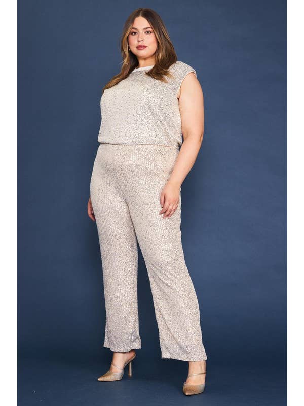 SKIES ARE BLUE - Wholesale Pants - Women's - Plus Size Sequin Long Pants
3