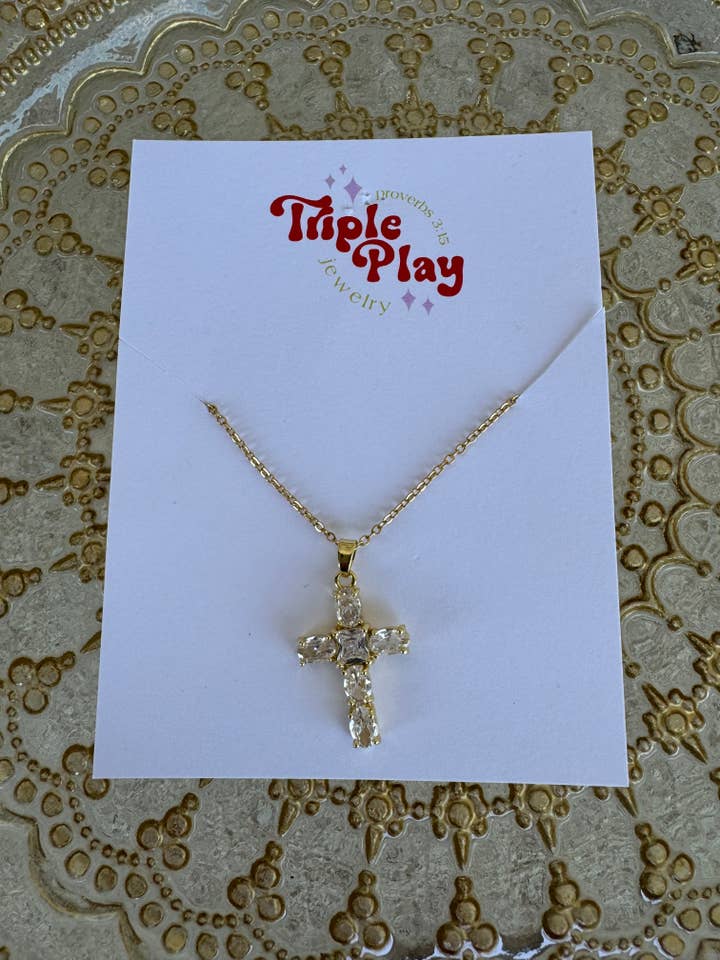 Triple Play Jewelry – wholesale Klänning - Dam – VIT DIAMANTKORS HALSBAND