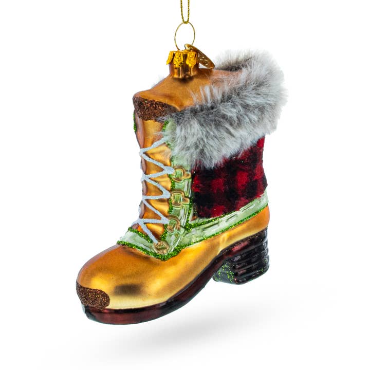 Winter Furry Boot Glass Christmas Ornament for wholesale by BestPysanky