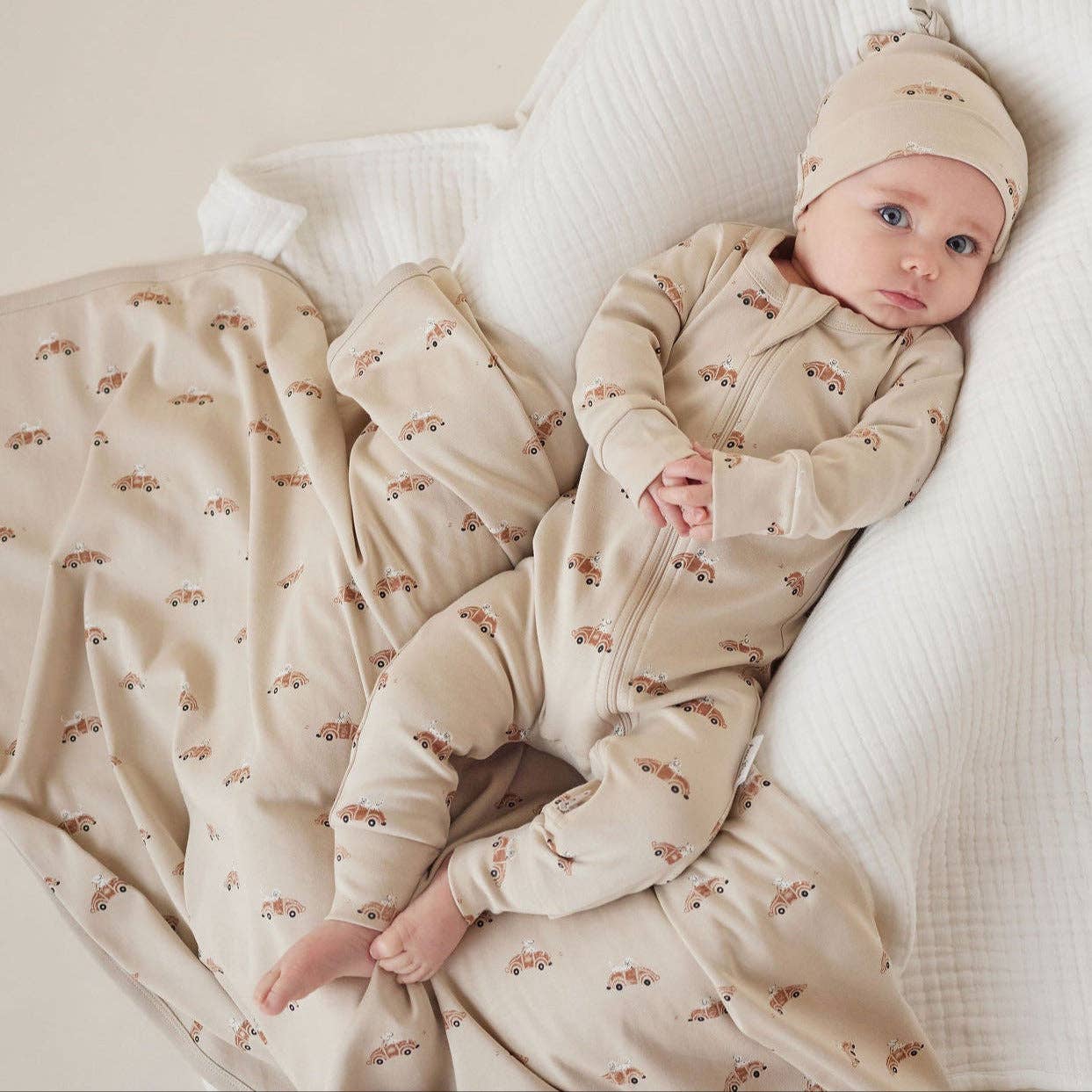 Beige Classic Car Zip Romper for wholesale on Faire3