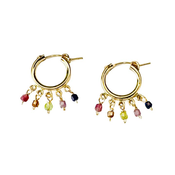 Tiny Rainbow Gemstones Hoops for wholesale by Lexi Jewelry