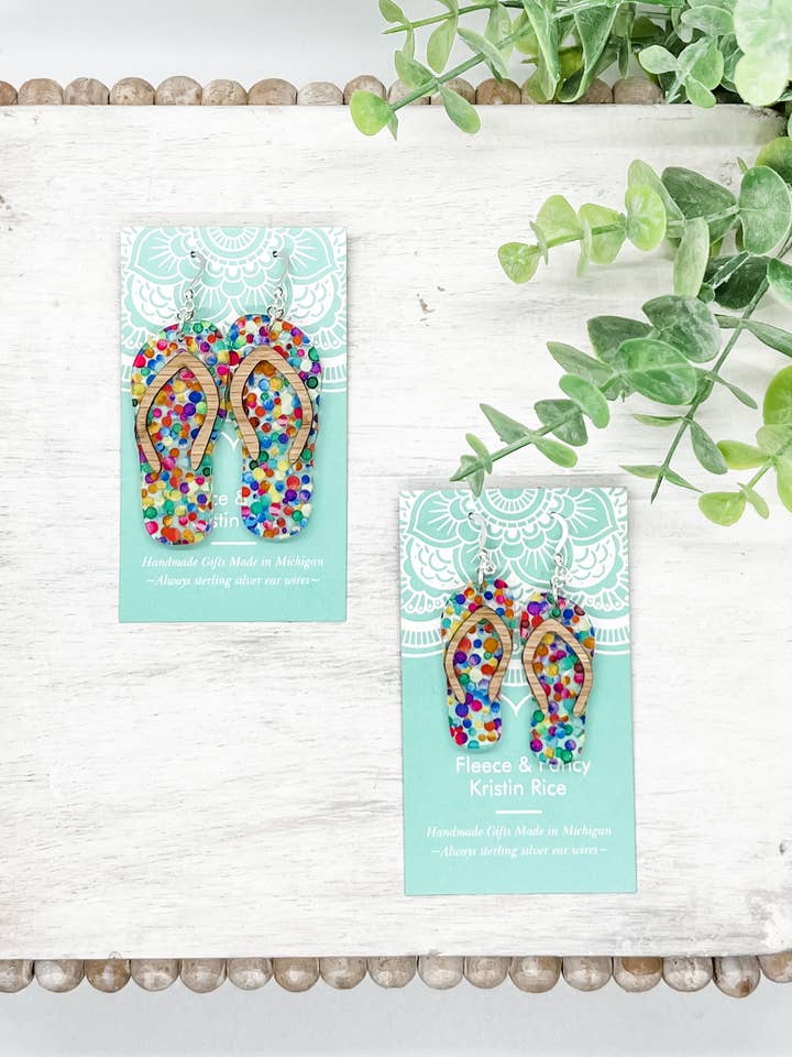 Handmade Confetti Flip Flop Earrings for wholesale by Fleece & Fancy