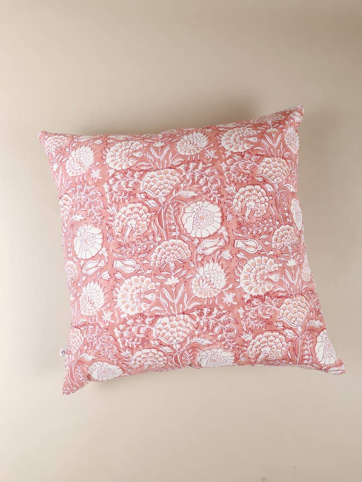 Rose Quartz Block Print Pillow for wholesale by Ninéh