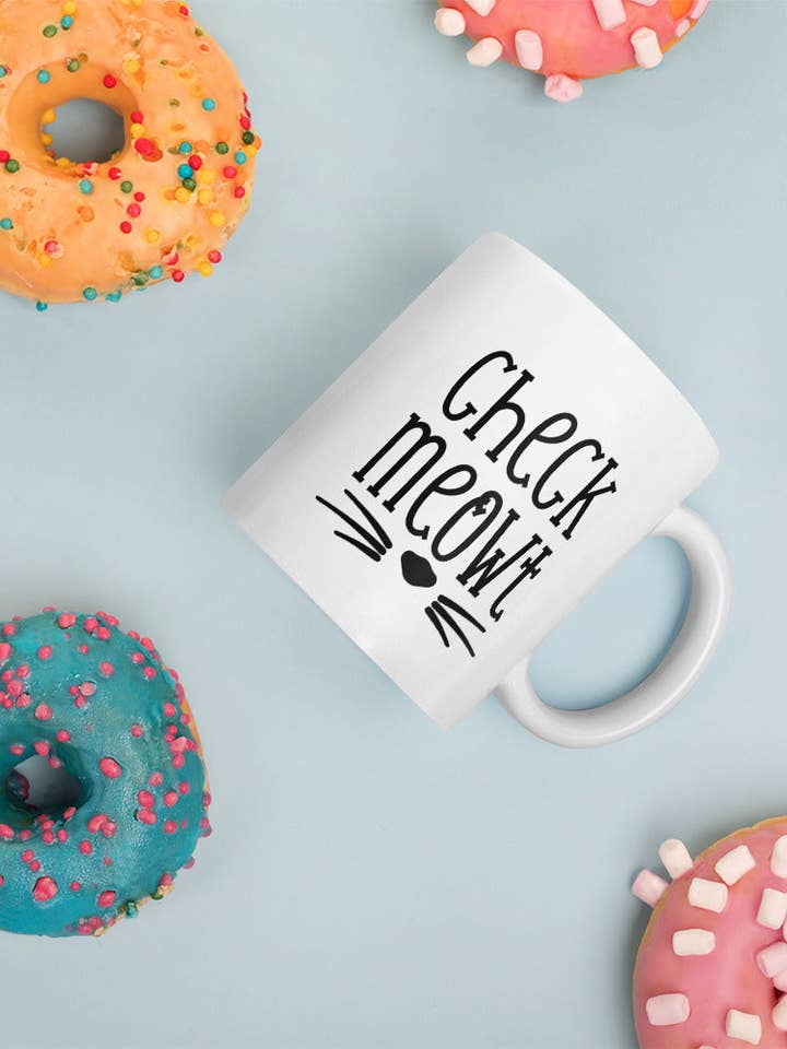 Check Meowt | White Glossy Mug - Purrfectly Clever Ceramic Coffee Cup | Cat Lover for wholesale by Montgomery and Claire