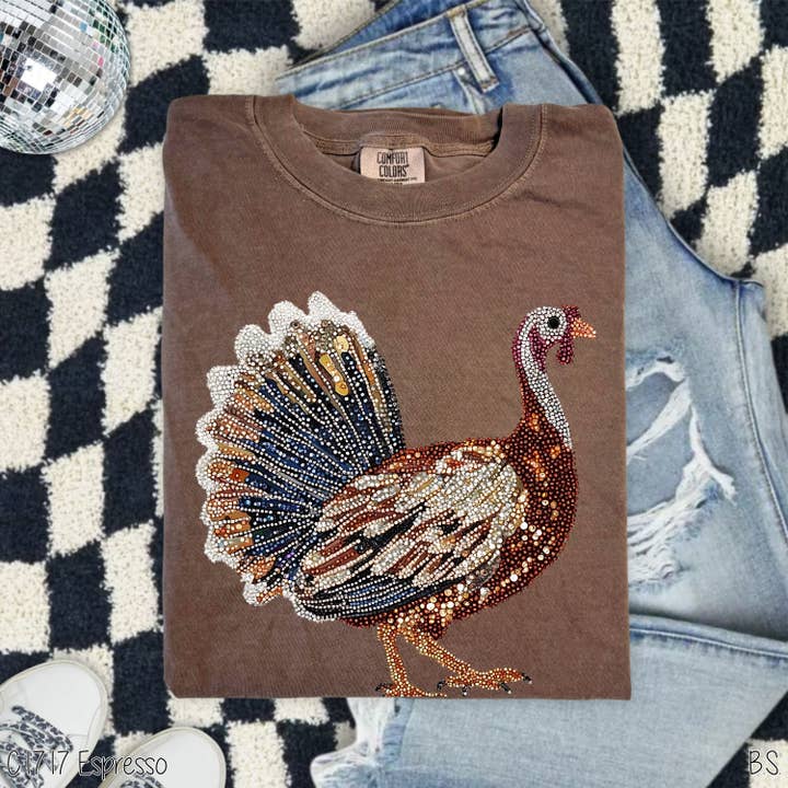 Bama Screens - Wholesale Screen Printed T-Shirt - Women's - Turkey Faux Rhinestones #BS84129