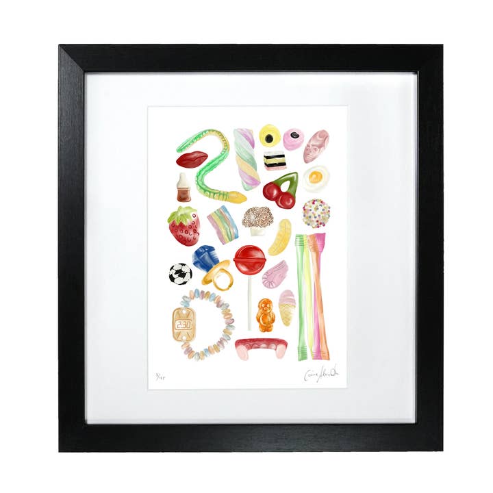 Pick & Mix - Lámina enmarcada - Caramelos retro - Arte de cocina para venta al por mayor de Corinne Alexander
