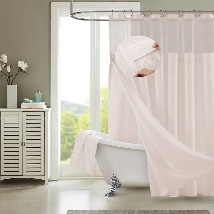 Dainty Home - Wholesale Shower Curtain - Complete Shower Curtain With Detachable Liner In Pink