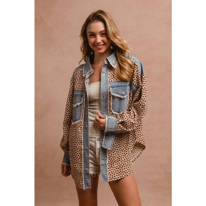 Hjerte Leopard Fløjl Vasket Denim Mix og Match for engroshandel hos IVE