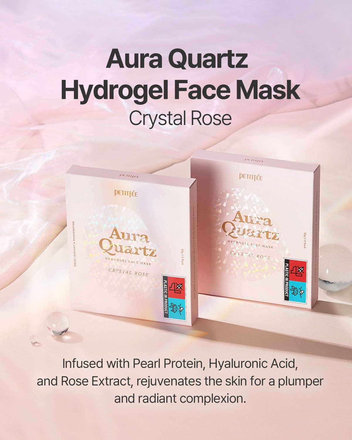Best Beauty Group - Vente Masque pour le visage - PETITFEE Aura Quartz Masque en Feuille Hydrogel Visage Cristal Rose5