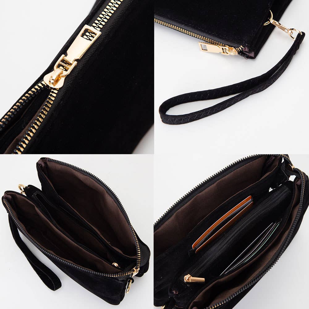 Sensibling Corp. - Wholesale Crossbody Bag - Women's - Plain Faux Suede Crossbody Clutch Bag2