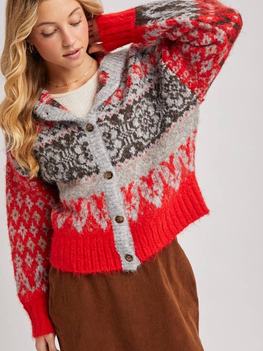 Fair Isle Gebreid Vest met Knoopsluiting en Capuchon voor wholesale door Pink Irene Wholesale