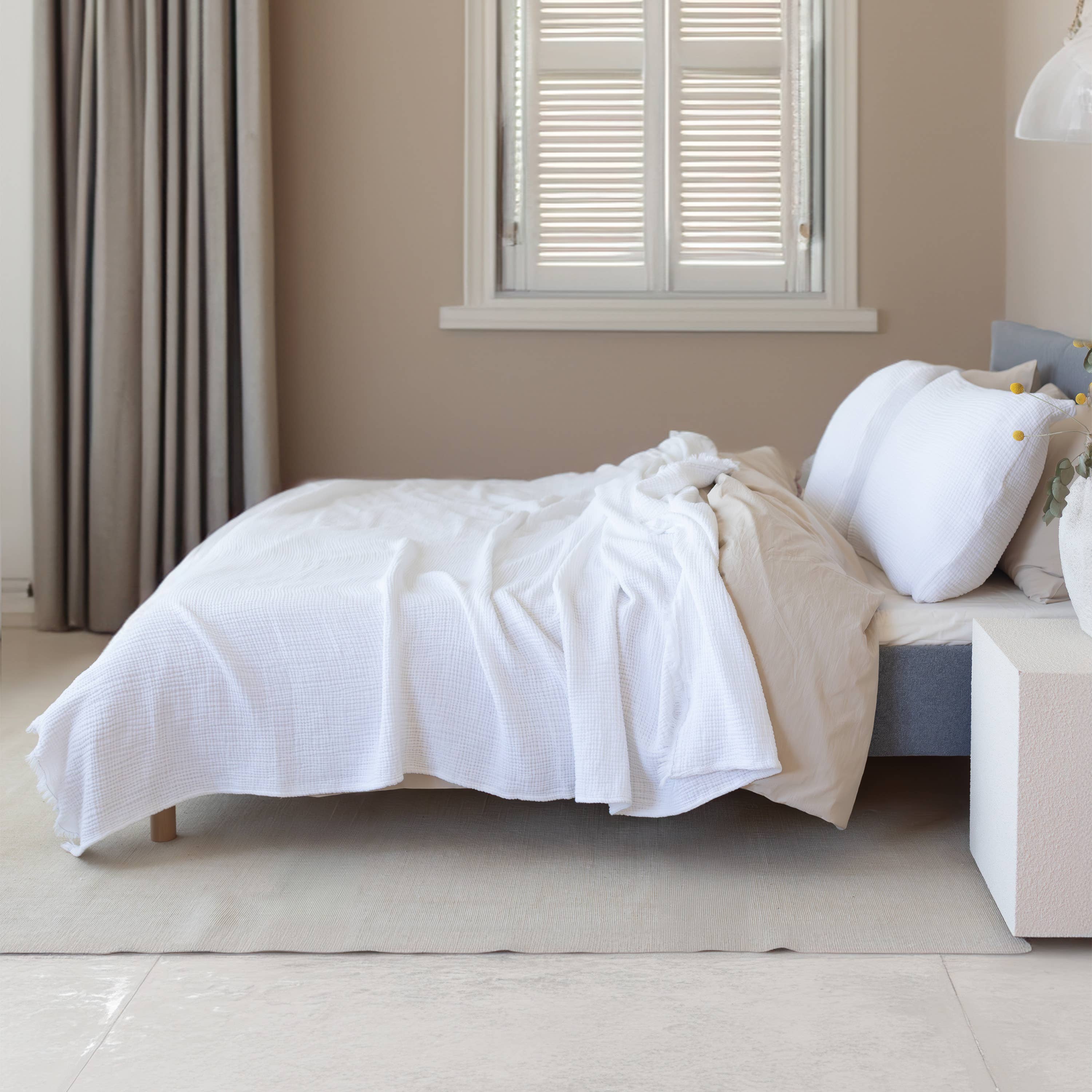 Vivamaison - Vente Plaids - Couvre-lit en mousseline frangé 100 % coton doux, 4 couches premium18