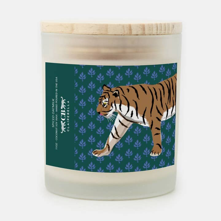 Flora Tiger Candle | Spiced Oatmilk Scent | Glass Candle for wholesale by Clairebella Personalized Gifts & Pillows