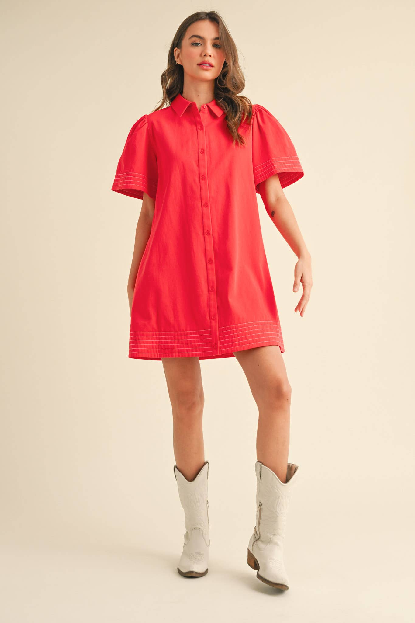 &MERCI - Wholesale Dress - Women's - SHORT SLEEVE BUTTON DOWN MINI DRESS MDR357212
