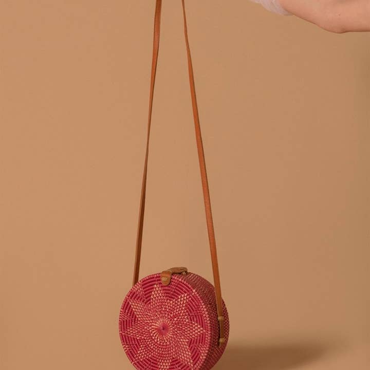 Fort the Label (previously Folk Fortune) - Wholesale Crossbody Bag - Women's - Pink Rattan Bags, rattan bag, woven Bali bag, rattan