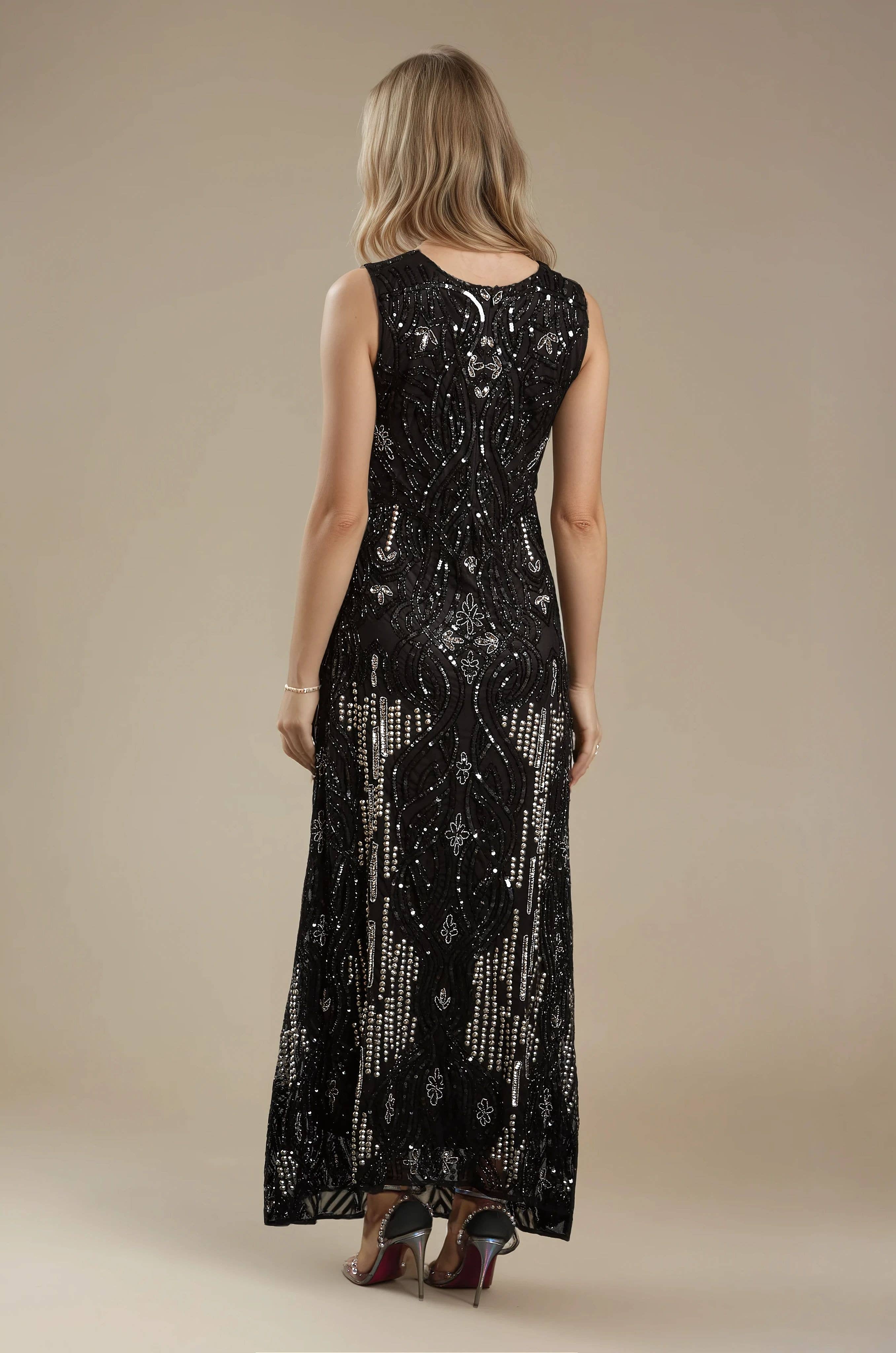 Jywal London® - Wholesale Jurk - Dames - Versierde zwarte maxi-jurk met Clara1