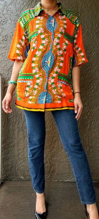 India Batik - Wholesale Button Down Shirt - Unisex - Short Sleeve Dashiki Shirt-AA-3631