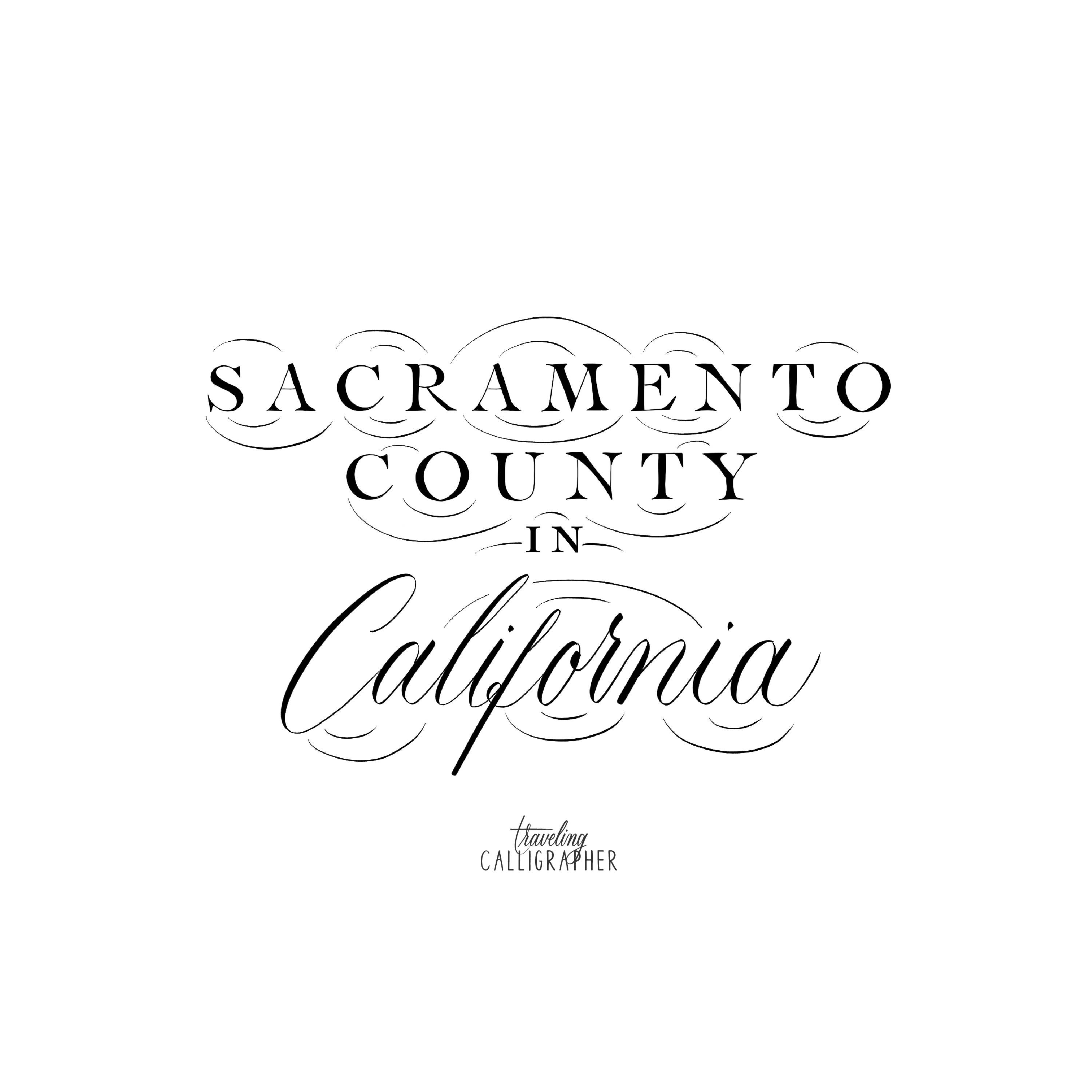 Traveling Calligrapher - Wholesale Art Print - Sacramento County, CA Neighborhood Map Print (3 sizes)1