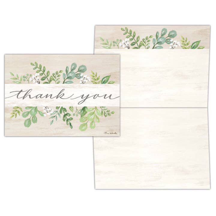 Thank You with Greenery - Boxed Thank You Notecards -15 cards and envelopes for wholesale by Crown Point Graphics
