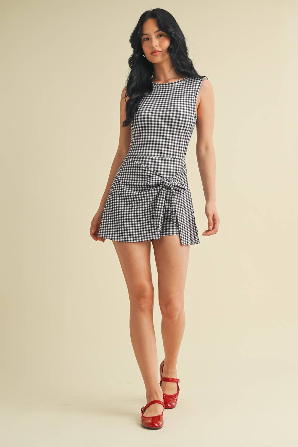 KIMBERLY C - Wholesale Athletic Dress - Women's - Gingham Print Sleeveless Wrap Tie Front Dress 55