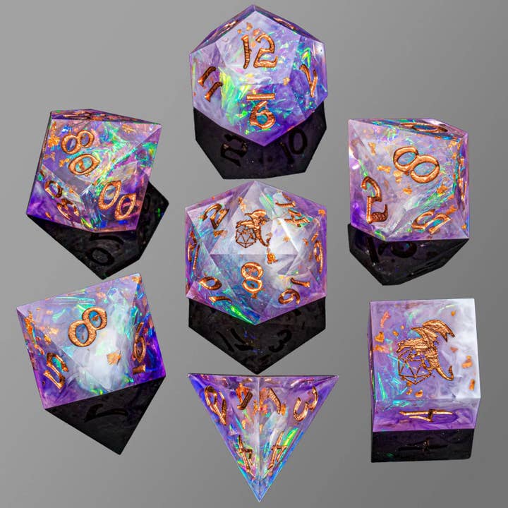 Captured Magic Hand Sanded Sharp Edge Resin - Arcane Amethys for wholesale by Hymgho Premium Dice