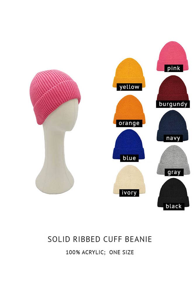 Hana - Wholesale Beanie - Women's - Solid Color Ribbed Knit Cuff Beanie11