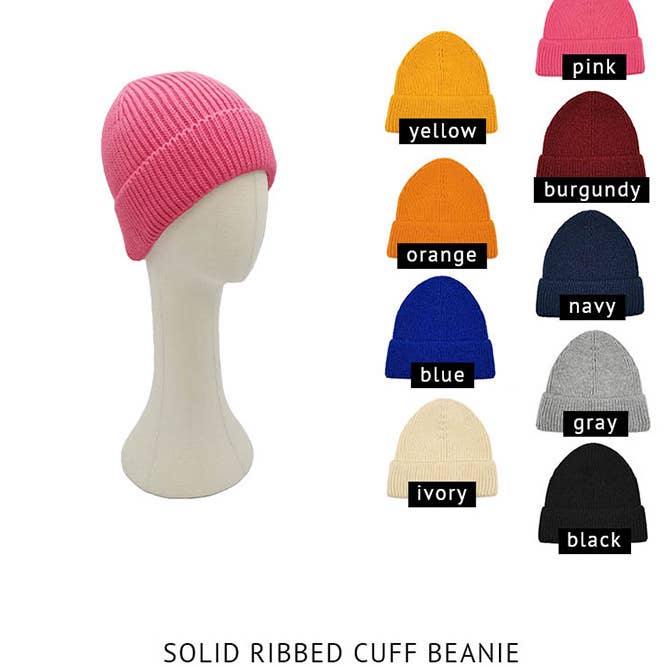 Hana - Wholesale Beanie - Women's - Solid Color Ribbed Knit Cuff Beanie11