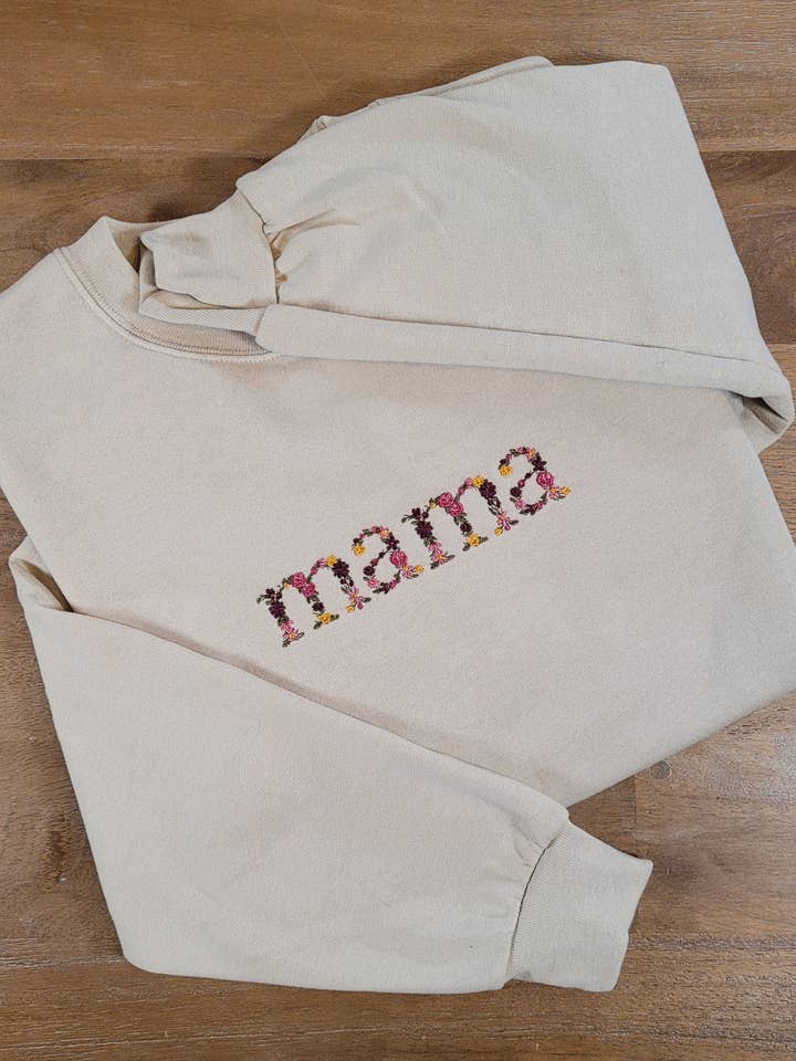 Embroidered Mother's Day Floral Mama Crewneck Mom Sweatshirt for wholesale by Penelope Annen Design