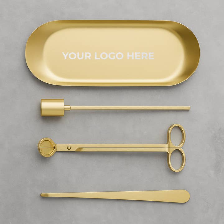 Custom Engraved Gold Candle Care Kit for wholesale by Norden Candle Supply