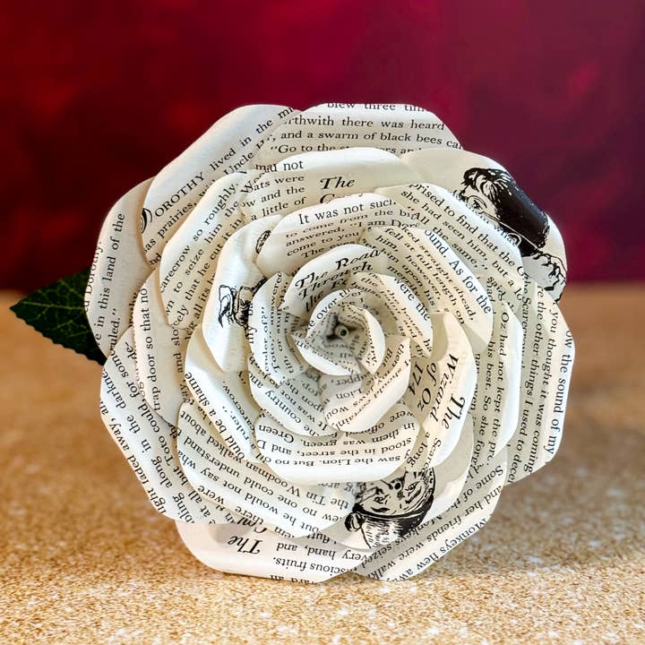 Literary Blooms - Wholesale Artificial Flowers - Handmade Wizard of Oz Paper Rose – Book Page Flower- 3 Sizes1