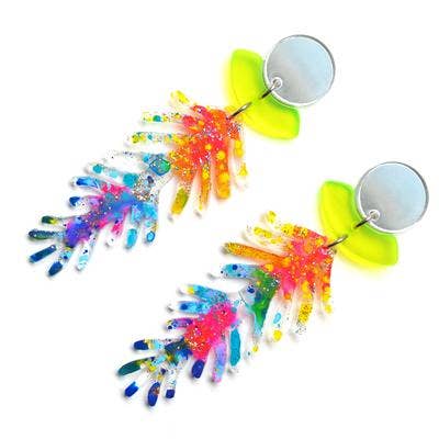 Boo and Boo Factory - Wholesale Hangende/ronde oorbellen - Neon Ombre Branch Laser gesneden acrylhars oorbellen1