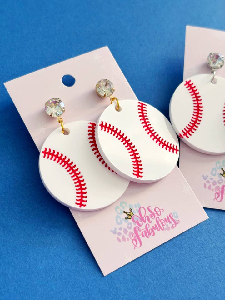 Baseball Dangle Game Day Earrings for wholesale by Oh So Fabulous