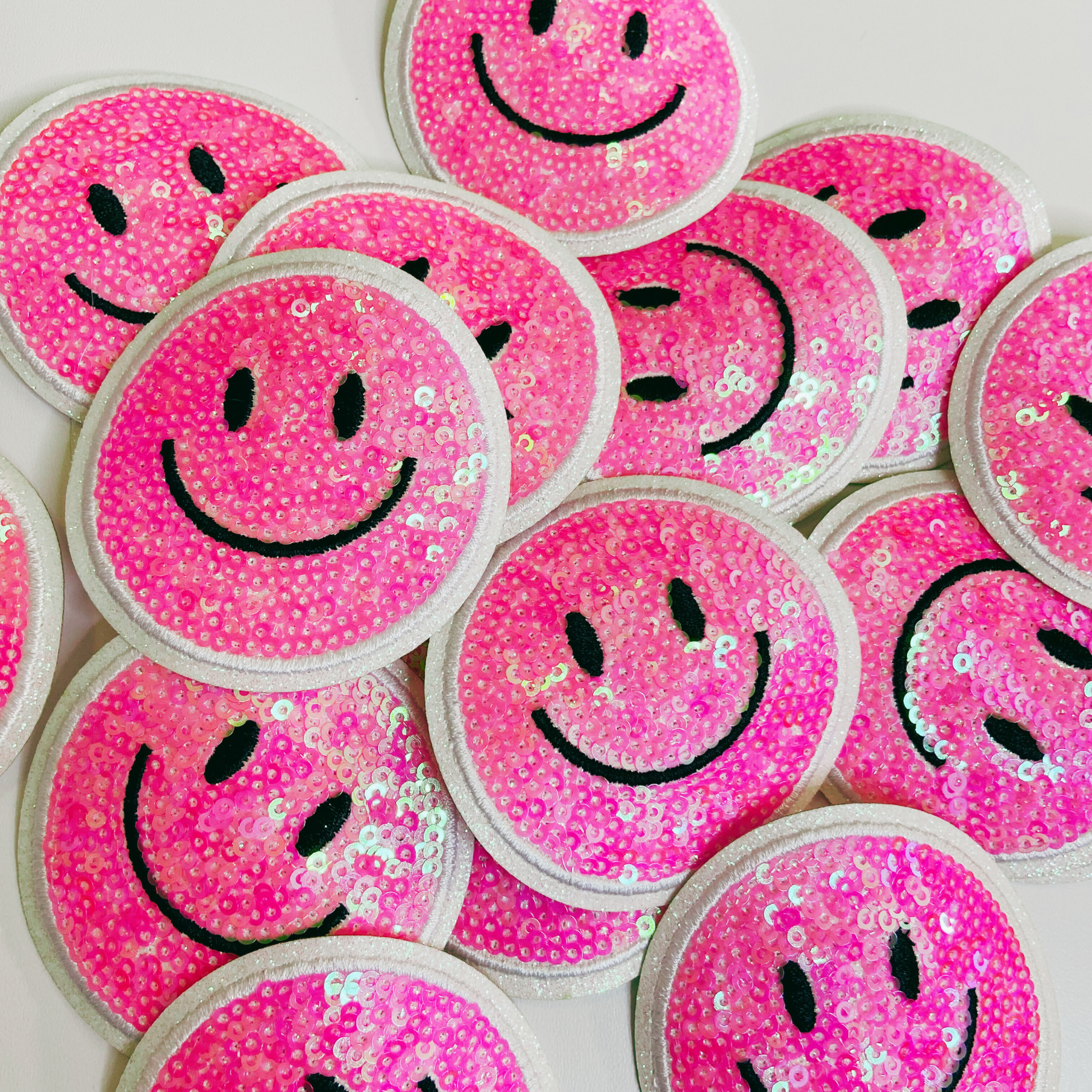 TEELUX - Wholesale Patch - NEON Sequin Smiley Face Patch - 2.5" x 2.5"  - hat Patch1