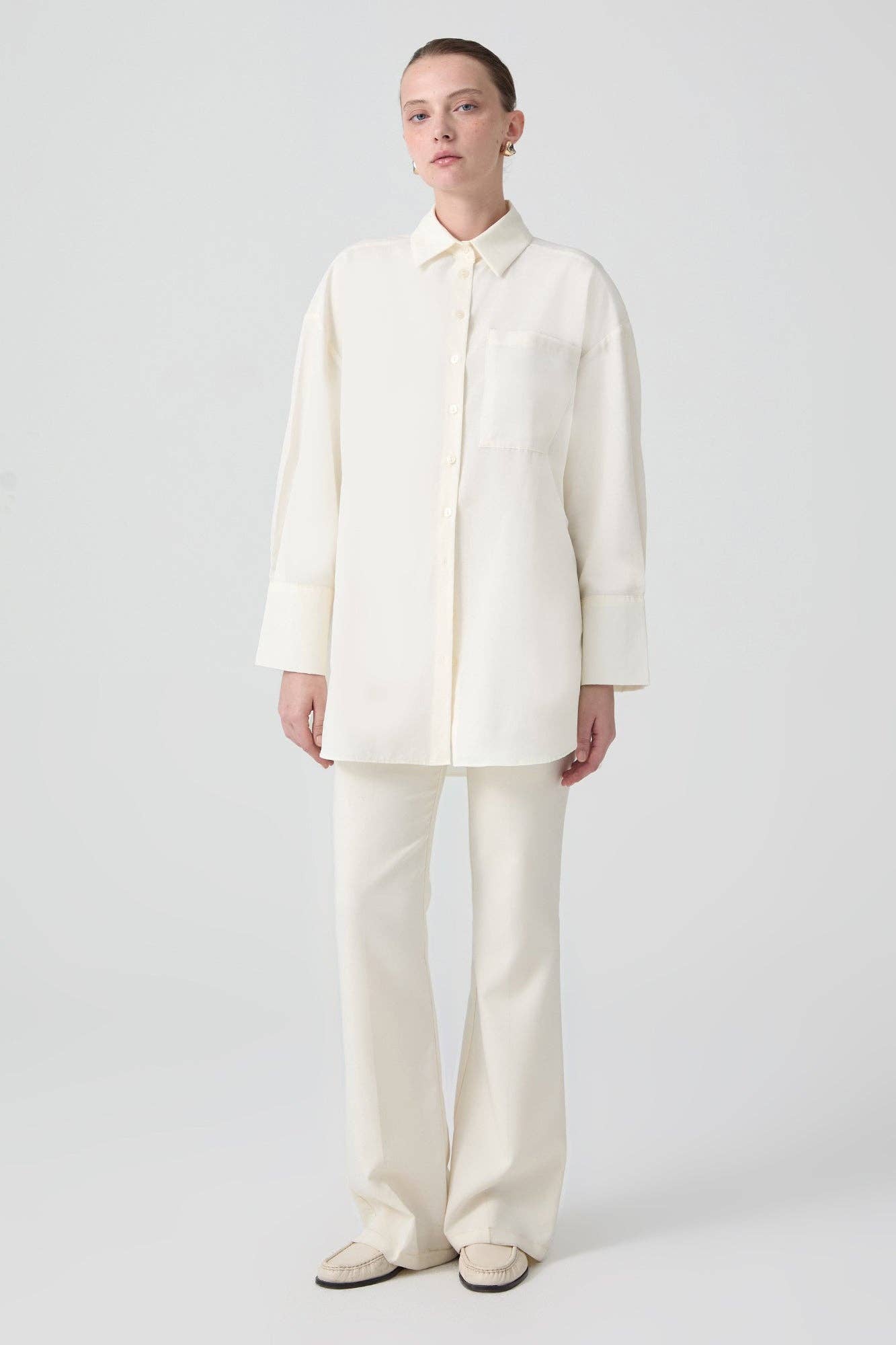 Cream RELAXED FIT BUTTON-DOWN POPLIN SHIRT - COTTON BLEND for wholesale on Faire1