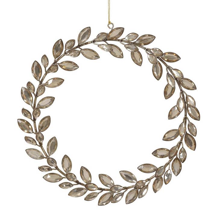 9" Rhinestone Wreath Ornament Antique Clear for wholesale by Silk Flower Depot