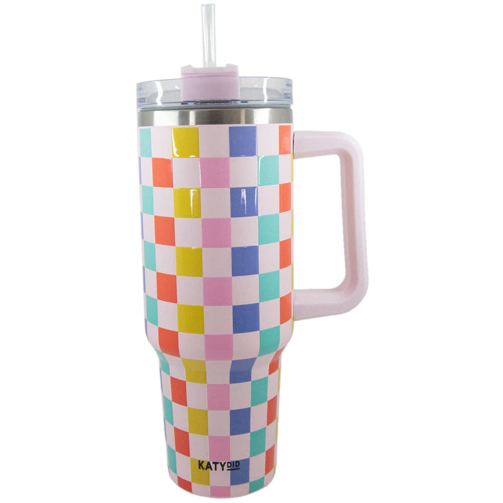 Multi Checker Multicolored Checkered Coffee Tumbler Cup for wholesale on Faire1