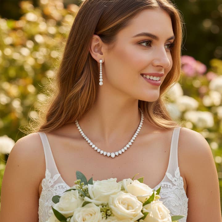 COLLECTION - CHIC ELEGANCE NECKLACE SET - CZNK235 SILVER for wholesale by Athena Bridal Jewellery
