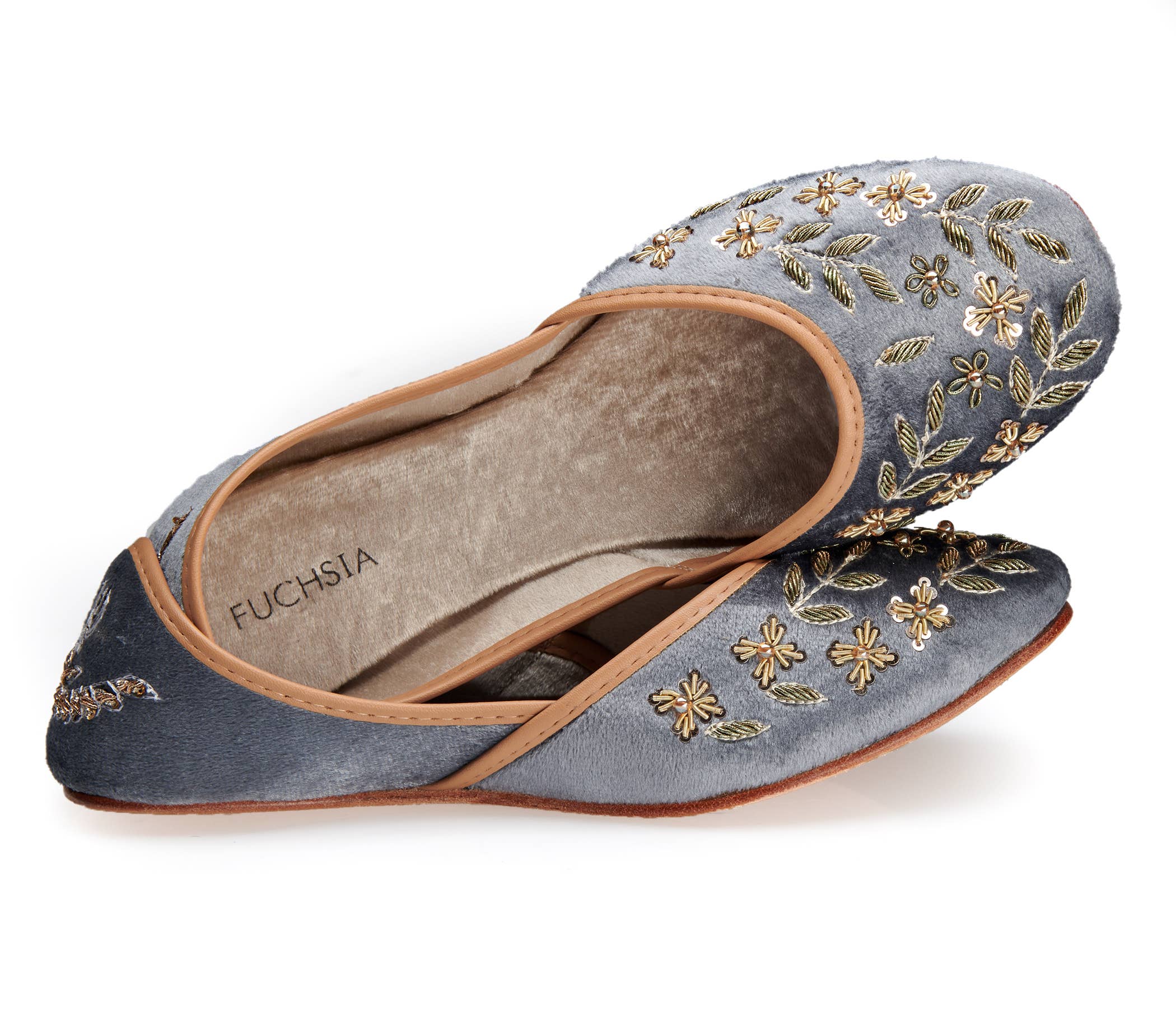 Fuchsia - Wholesale Flats - Women's - Hand Embroidery Gray Gold Flats US sizes Nawal0