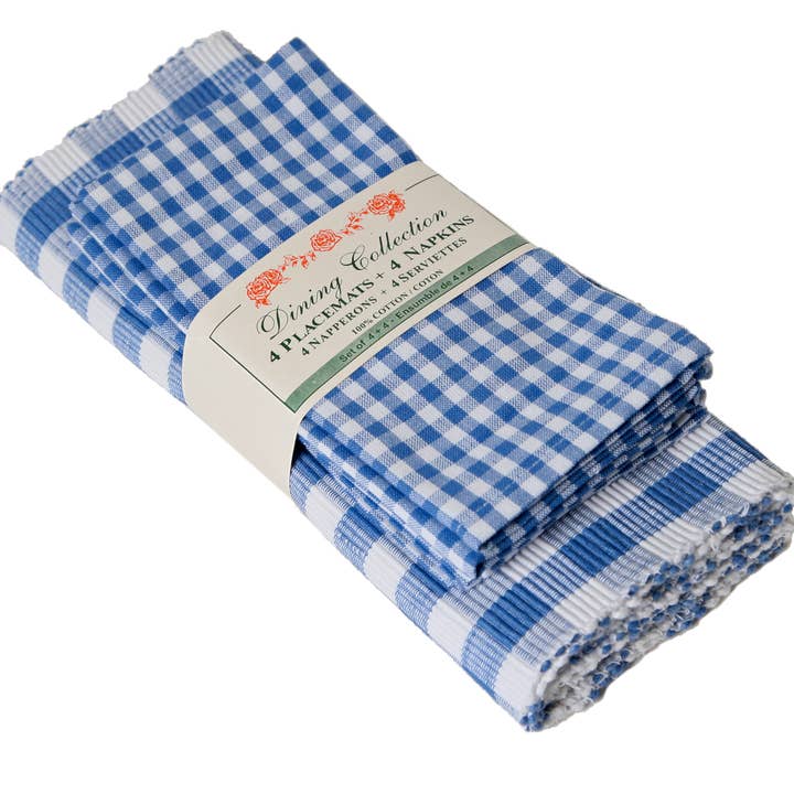 Placemats 4 + 4 Napkins Set - Buffalo Blue Check for wholesale by Accent Linen