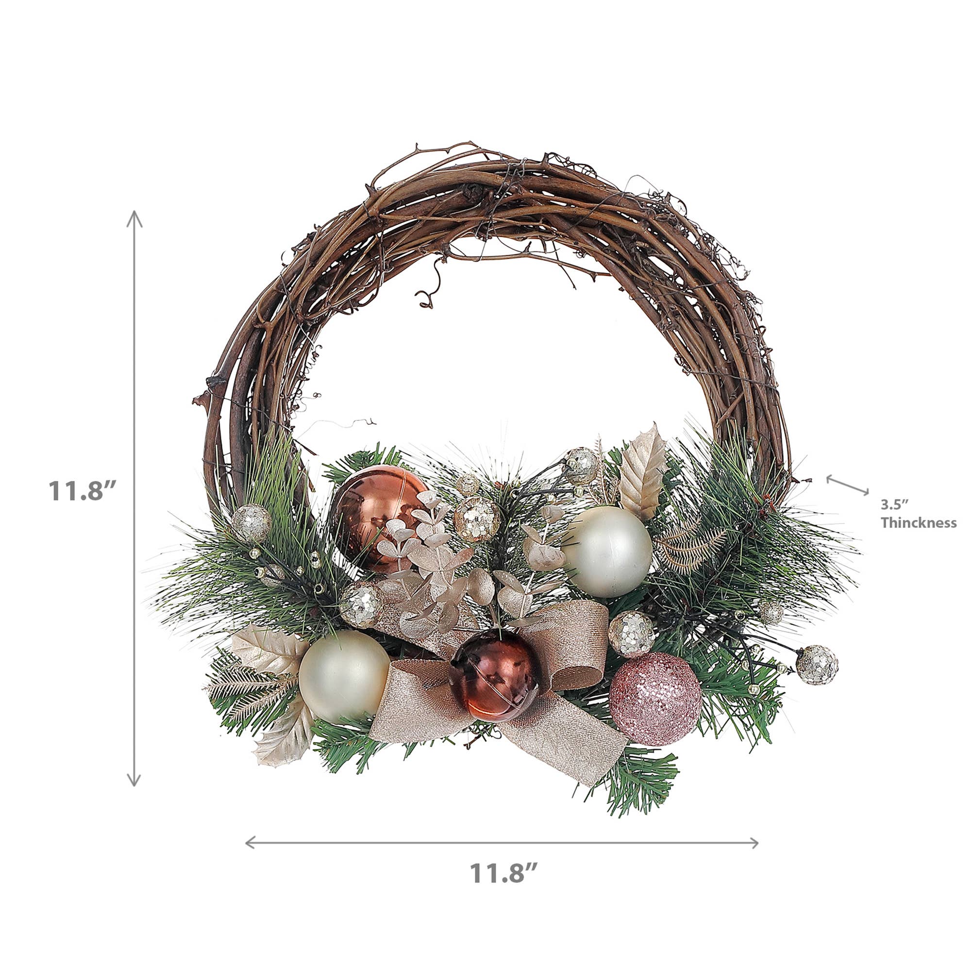 IH Casa Decor - Wholesale Wreath - RATTAN BOWS AND BALLS PINE WREATH2